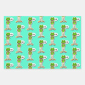 Mann mit lächelndem Froschkopf auf gelber KI Art Geschenkpapier Set (Vorderseite 3)