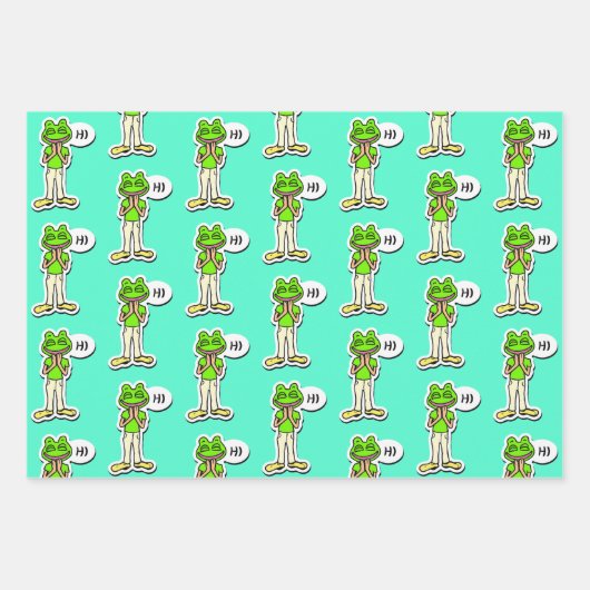 Mann mit lächelndem Froschkopf auf gelber KI Art Geschenkpapier Set (Vorderseite 3)