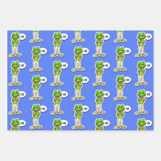 Mann mit lächelndem Froschkopf auf gelber KI Art Geschenkpapier Set (Vorderseite 2)