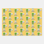 Mann mit lächelndem Froschkopf auf gelber KI Art Geschenkpapier Set (Vorderseite)