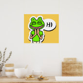 Mann mit lächelndem Froschkopf auf gelber KI Art Poster (Küche)