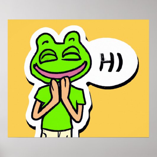 Mann mit lächelndem Froschkopf auf gelber KI Art Poster (Vorne)