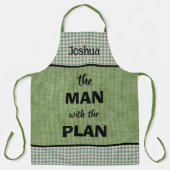 Mann mit Mit Monogramm Plan Green+Gingham Karo Schürze (Vorderseite)