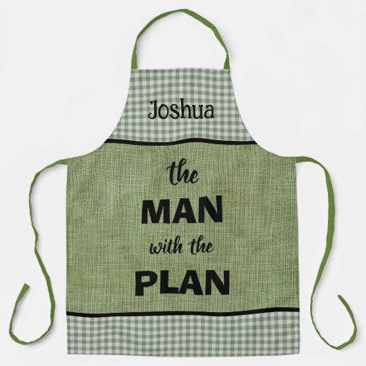 Mann mit Mit Monogramm Plan Green+Gingham Karo Schürze (Vorderseite)