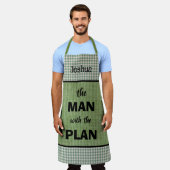 Mann mit Mit Monogramm Plan Green+Gingham Karo Schürze (Getragen)
