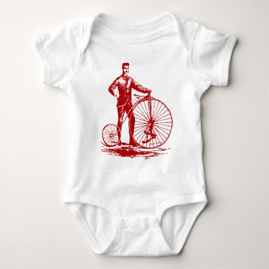 Mann mit Penny Farthing - Ruby Red Baby Strampler (Vorderseite)