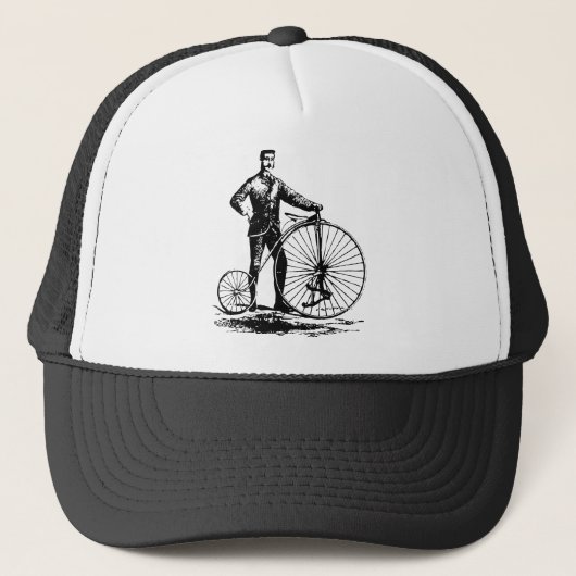 Mann mit Penny Farthing - Schwarz Truckerkappe (Vorderseite)