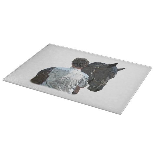 Mann mit Pferdehellglas-Schneidplatte Schneidebrett (Ecke)