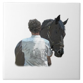 Mann mit Pferdehellgraben, Keramik Fliese