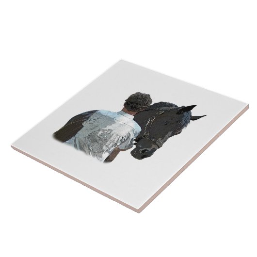 Mann mit Pferdehellgraben, Keramik Fliese (Seite)