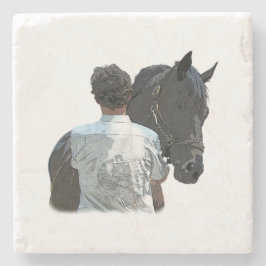 Mann mit Pferdehellstein-Untersetzer Steinuntersetzer