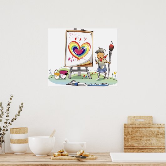 Mann mit Pinsel und stehend von einem Aasel Poster (Küche)