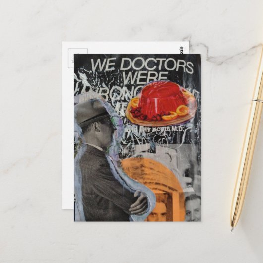 Mann mit schwebender Dessert-Collage Postkarte (Vorderseite/Rückseite Beispiel)