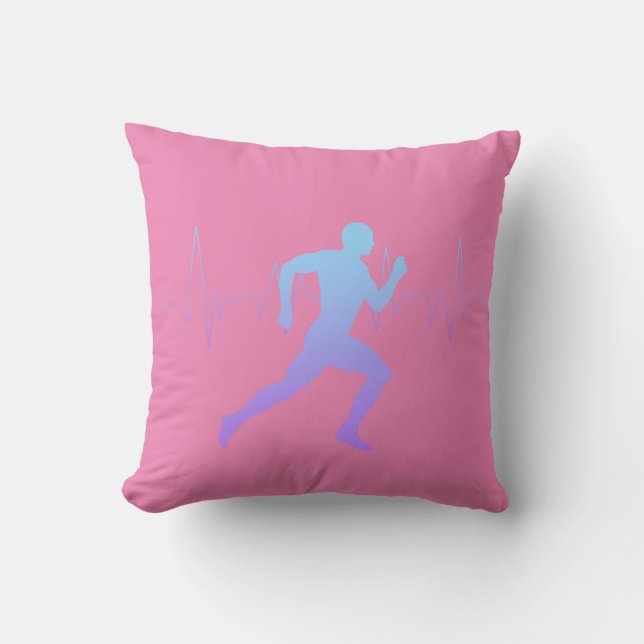 Mann mit Silhouette Gradient & Heartbeat Line Kissen (Vorderseite)