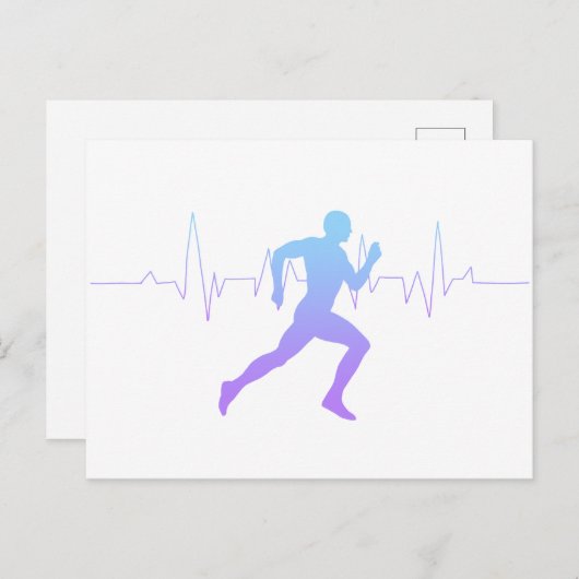 Mann mit Silhouette Gradient & Heartbeat Line Postkarte (Vorne/Hinten)