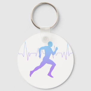 Mann mit Silhouette Gradient & Heartbeat Line Schlüsselanhänger
