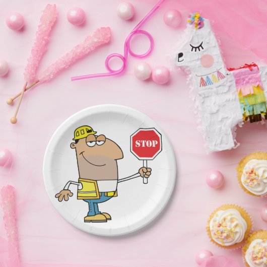 Mann mit Stoppschild Pappteller (Party)