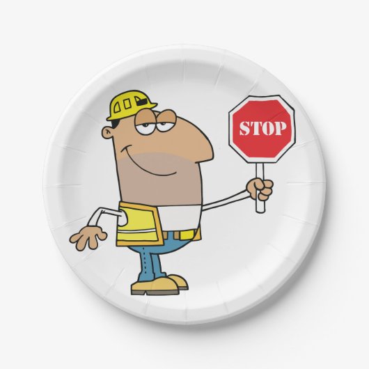 Mann mit Stoppschild Pappteller (Vorderseite)