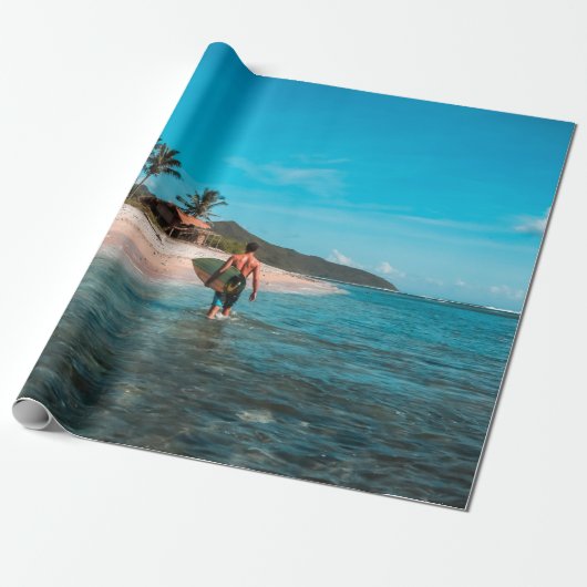 Mann mit Surfbrett im Wasserkörper Geschenkpapier (Ungerollt)