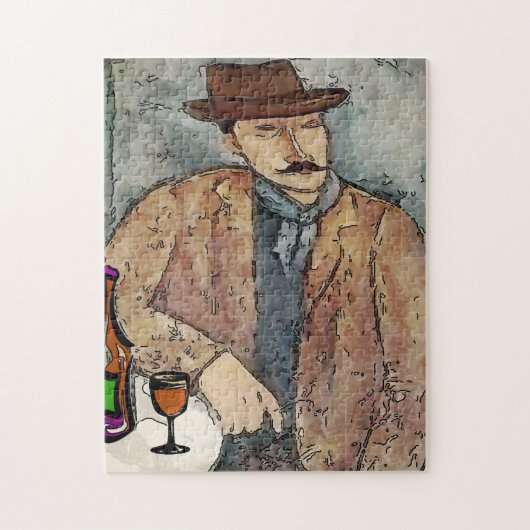 Mann mit Wein am Tisch Jigsaw Puzzle (Vertikal)