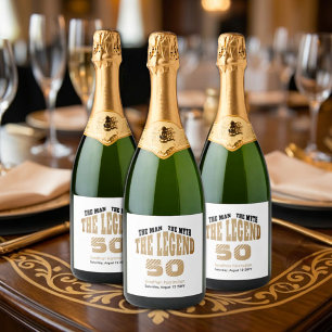 Mann Mythos Legende Luxus Schwarz Gold 50. Geburts Schaumweinetikett