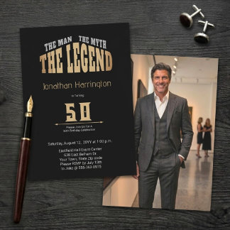 Mann Mythos Legende Schwarz Gebürstet Gold 50. Fot Einladung