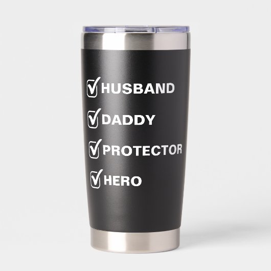 Mann, Papa, Beschützer, Heldengeschenk Schwarz Thermobecher (Vorderseite)