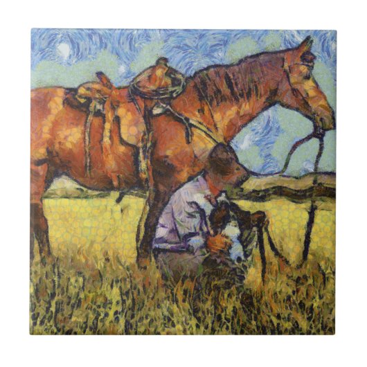 Mann, Pferd und Hund Fliese (Vorderseite)