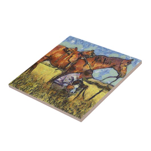 Mann, Pferd und Hund Fliese (Seite)