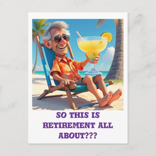 " MANN RETIRED AM STRAND " POSTKARTE (Vorderseite)