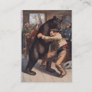 Mann ringt mit Bär - Vintage-Lithografie Visitenkarte