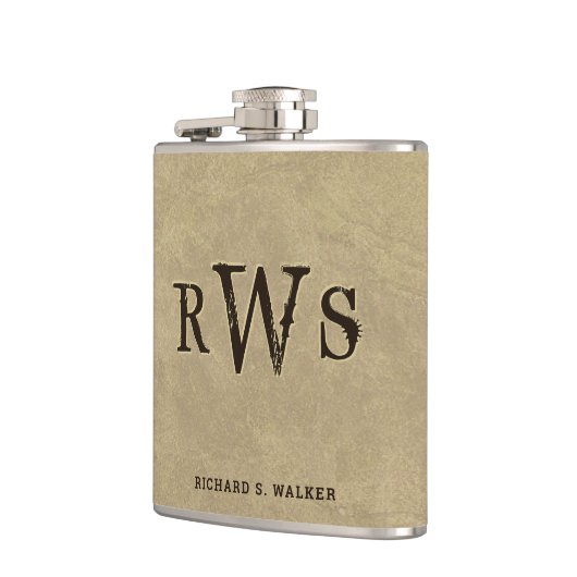 Mann" s-Western-Monogramm-Imitat überzieht Flachmann (Links)