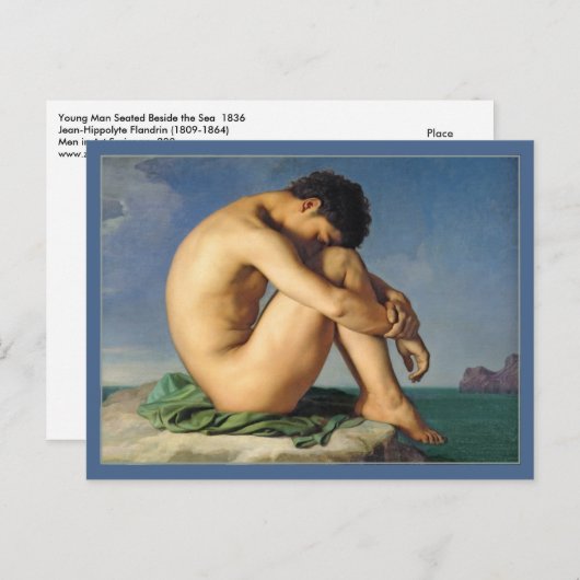 Mann sitzt am Meer von Flandrin Postkarte (Vorne/Hinten)