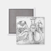 Mann sitzt, Ritter montierte sein Pferd Magnet (Vorderseite/Rückseite)