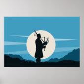 Mann spielt Dudelsack-Silhouette im Mondlicht Poster (Vorne)