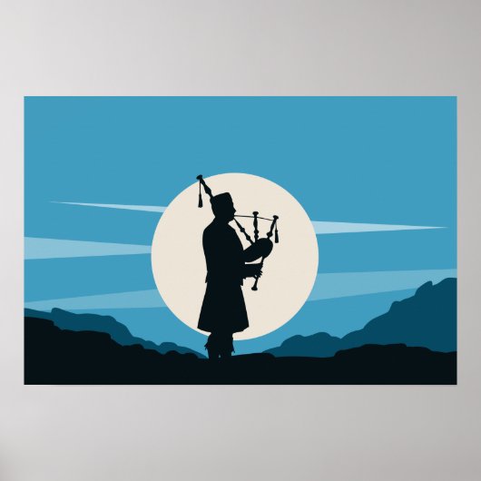 Mann spielt Dudelsack-Silhouette im Mondlicht Poster (Vorne)