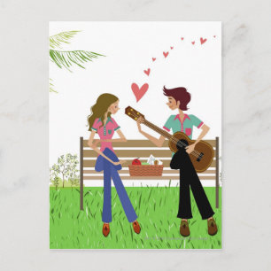 Mann spielt Gitarre mit einer Frau neben ihr Postkarte