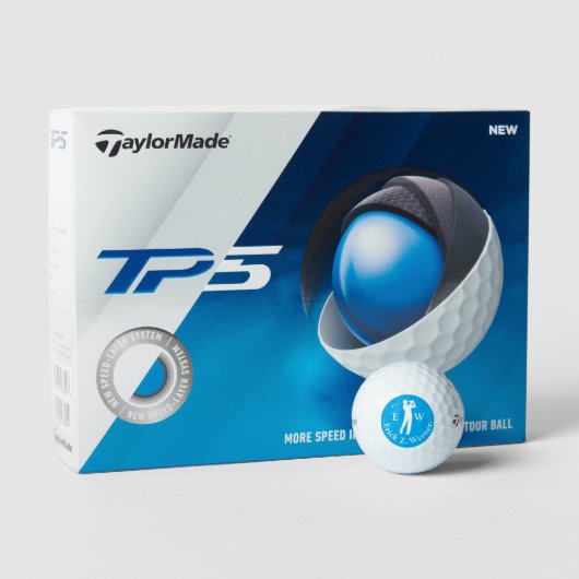 Mann spielt Golf Azure Blau Monogramm  Golfball (Verpackung)