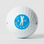 Mann spielt Golf Azure Blau Monogramm  Golfball (Vorderseite)