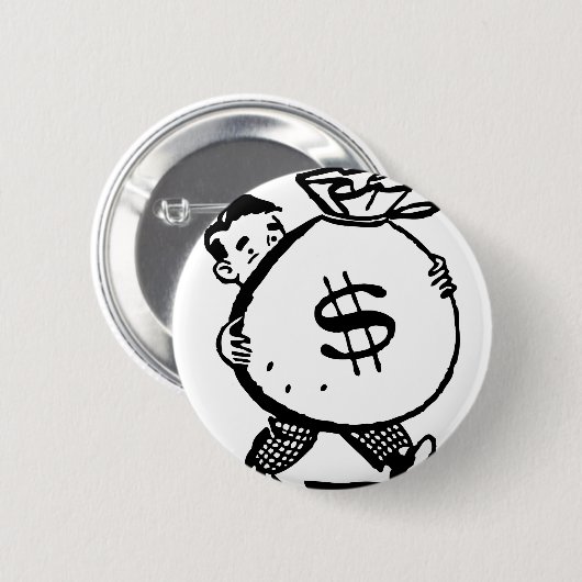 Mann-tragendes Geld-Taschen-Dollar-Zeichen Button (Vorne & Hinten)