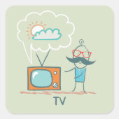 Mann und Fernsehen Quadratischer Aufkleber (Vorderseite)