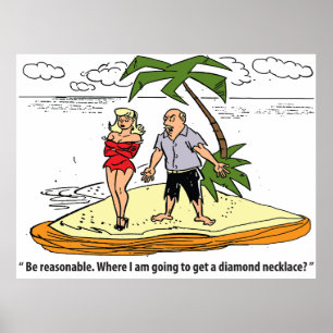 Mann und Frau auf der Wüsteninsel, Funny Vintag Poster