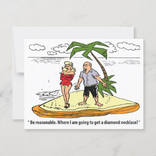 Mann und Frau auf der Wüsteninsel, Funny Vintag Postkarte