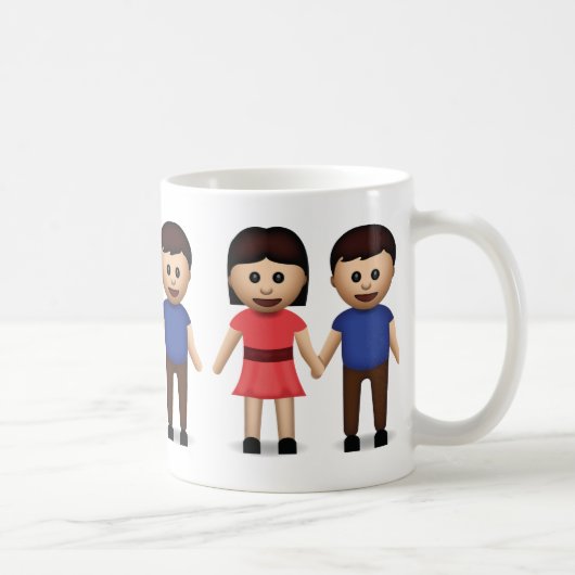 Mann und Frau, die Hände Emoji halten Kaffeetasse (Rechts)