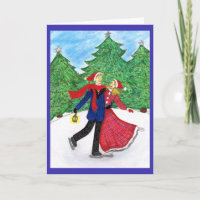 Mann-und Frauen-Eis-Skate-Weihnachtsgruß-Karte