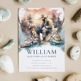 Mann und Hund Erwachsene zum Geburtstag fischen Einladung