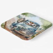 Mann und Hund im alten blauen Lkw Pappteller (Gewinkelt)