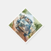 Mann und Hund im alten blauen Lkw Serviette (Ecke)