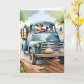 Mann und Hund in alten Lkw-Haustieren Verlust Karte (Gelbe Blume)