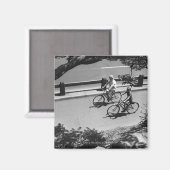 Mann und Junge beim Radfahren Magnet (Vorderseite/Rückseite)